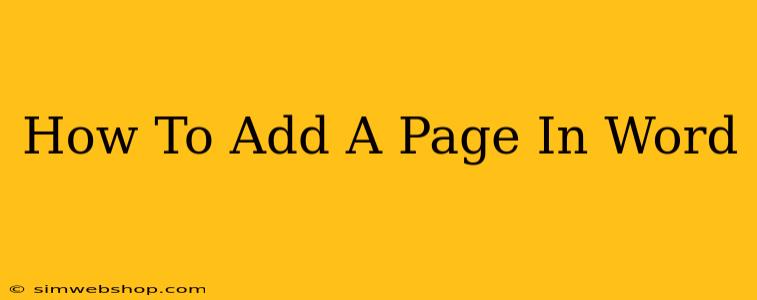 How To Add A Page In Word